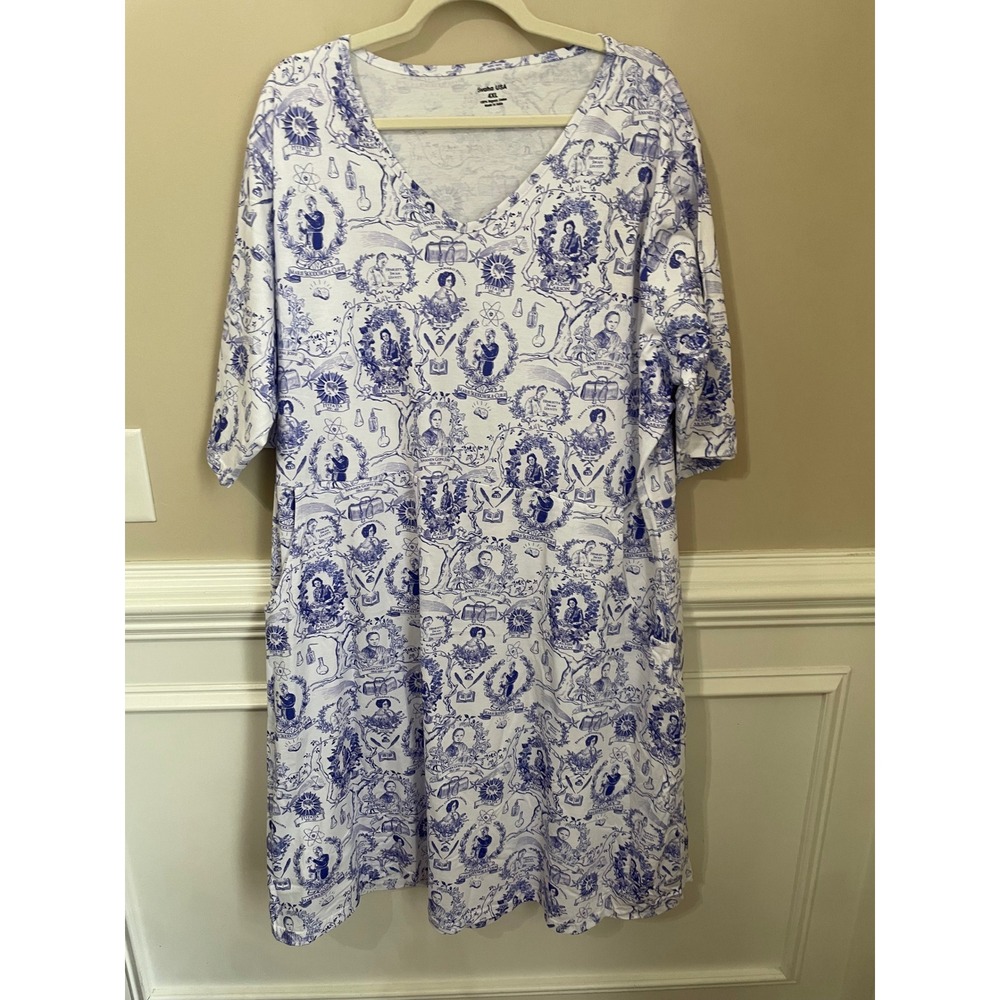 Svaha USA 4XL Women in Science Organic Cotton Pocket Dress White Purple-Blue